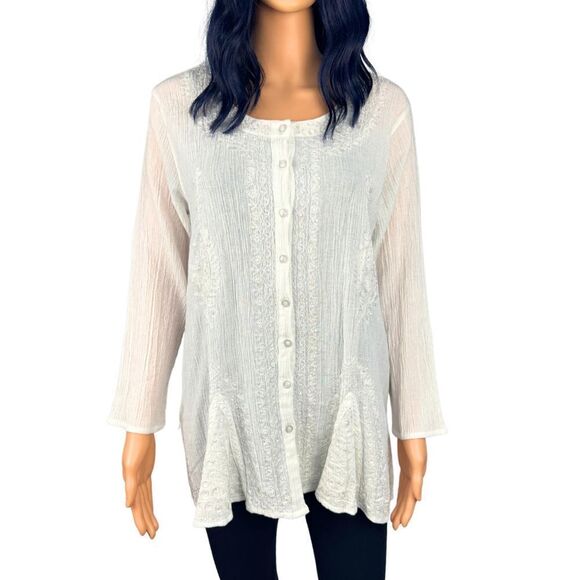 Indian Chikankari White Embroidered Sequin Tunic Top Size S/M - Picture 2 of 7